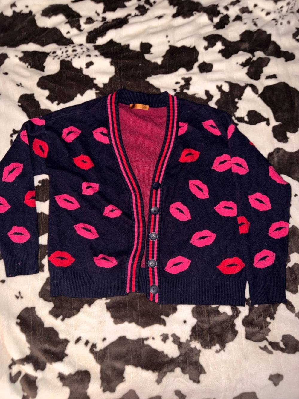 Belldini Lips Print Cardigan – Navy Size L
